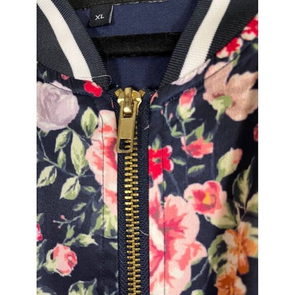 Beau Hudson Floral Bomber Jacket XL Pink Preppy Retro Striped Feminine Classic - Picture 4 of 11